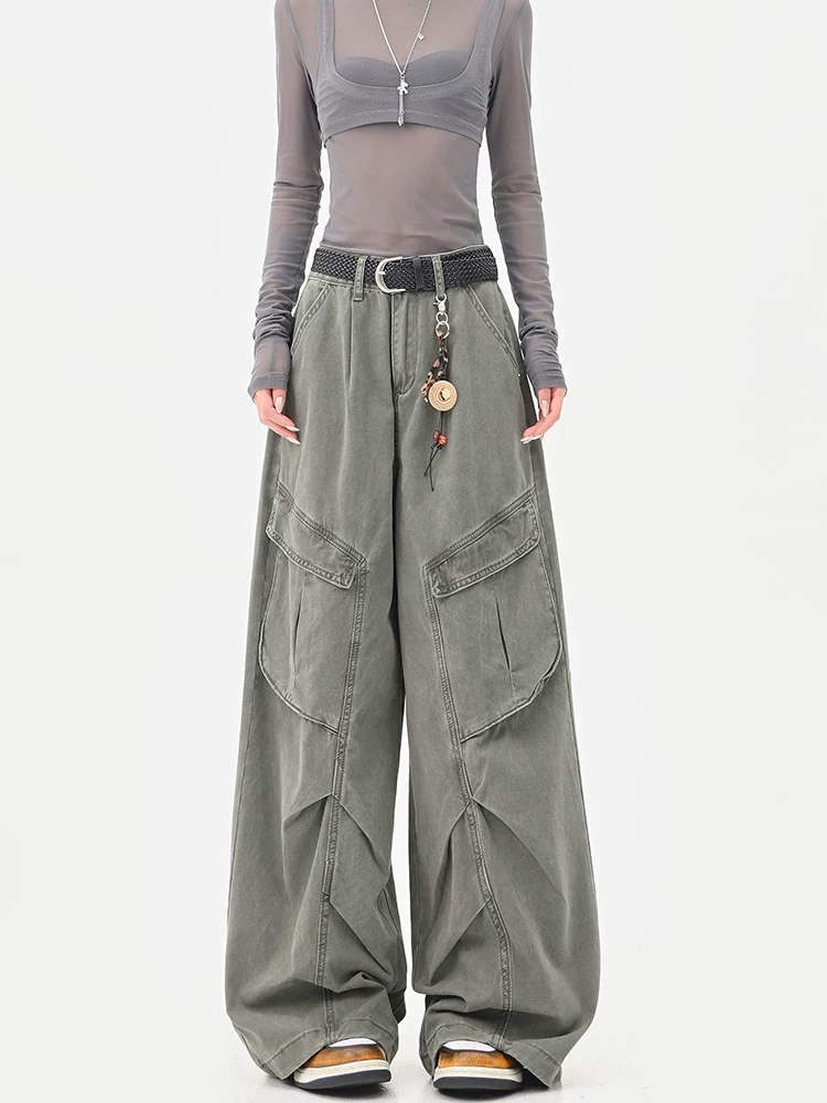 KEN STUDIO mùa hè mới quần jean công sở kiểu vintage được thiết kế theo phong cách vintage dành cho nữ với thiết kế xếp ly, quần ống rộng dáng rộng