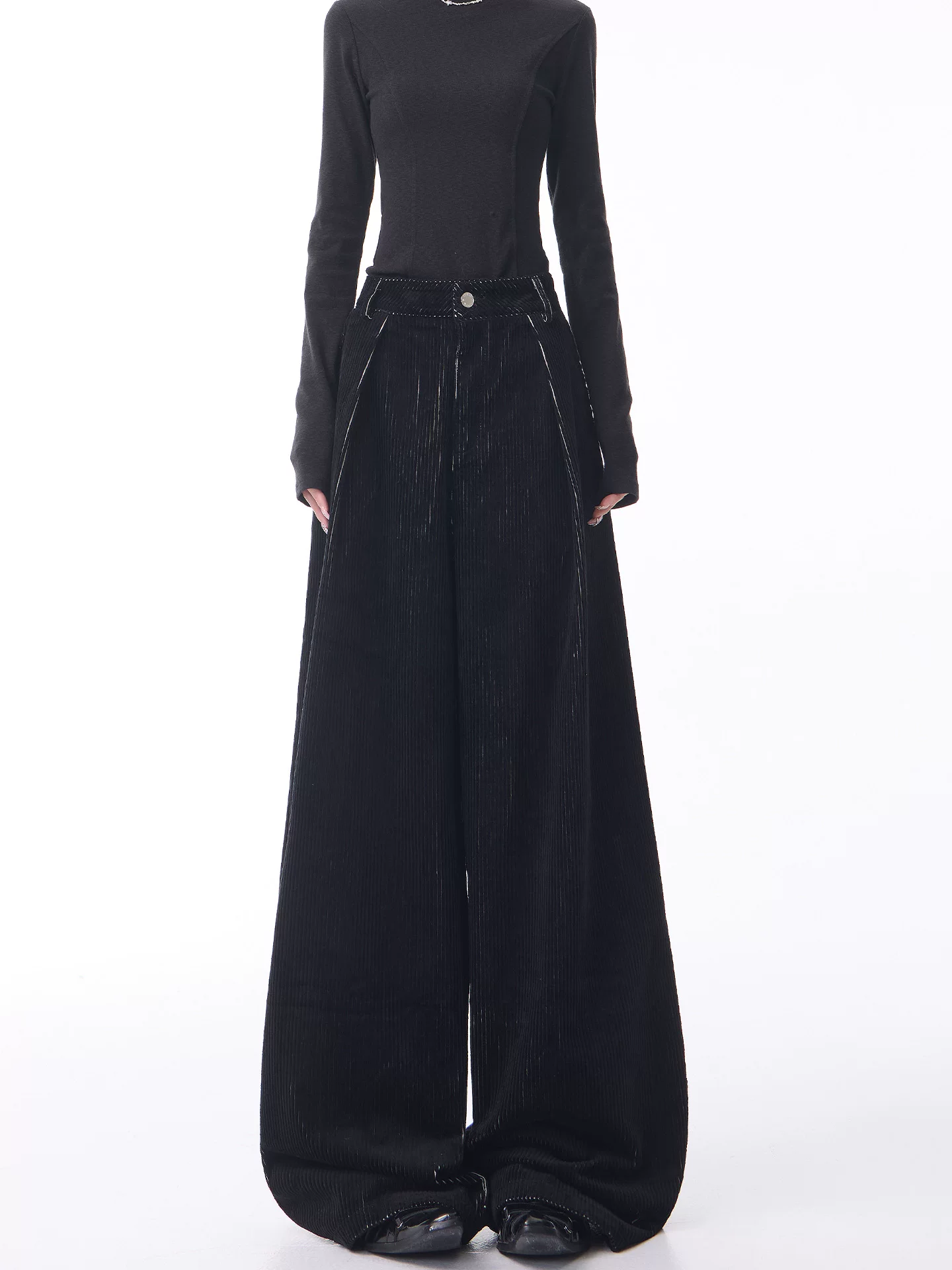 KEN STUDIO quần ống rộng vải nhung cổ điển mới mùa thu đông dành cho nữ, quần cạp cao, dáng rộng, dáng suông, quần dài đến sàn