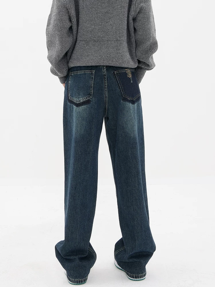 Quần jean cổ điển lót lông cừu mùa thu đông của KEN STUDIO dành cho nữ, quần ống đứng cạp cao kiểu cổ điển có màu chuyển sắc.