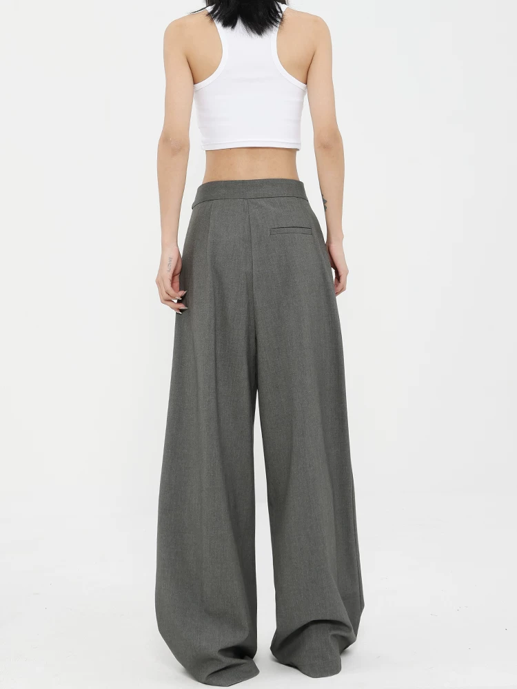 KEN STUDIO Quần âu ống đứng màu đen mới mùa xuân thu dành cho nữ, dáng rộng và bay bổng, quần ống rộng đa năng.