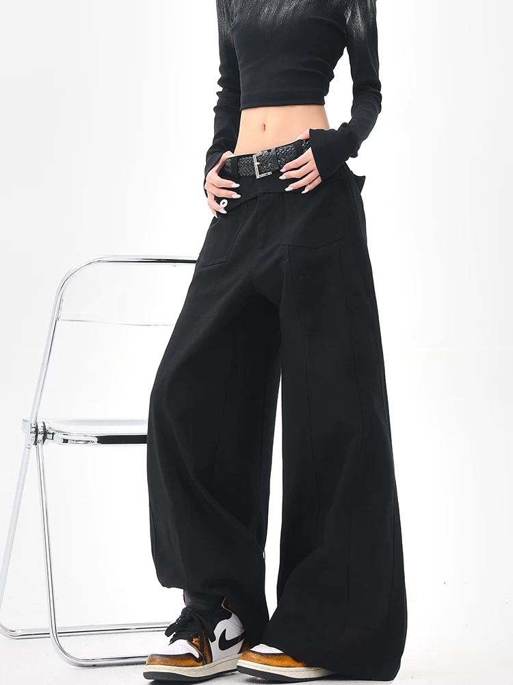 KEN STUDIO mùa hè mới kiểu dáng cổ điển thiết kế giải cấu trúc quần scimitar quần dài thẳng dáng rộng giảm béo cho nữ