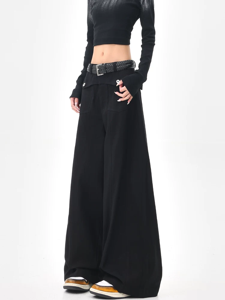 KEN STUDIO mùa hè mới kiểu dáng cổ điển thiết kế giải cấu trúc quần scimitar quần dài thẳng dáng rộng giảm béo cho nữ