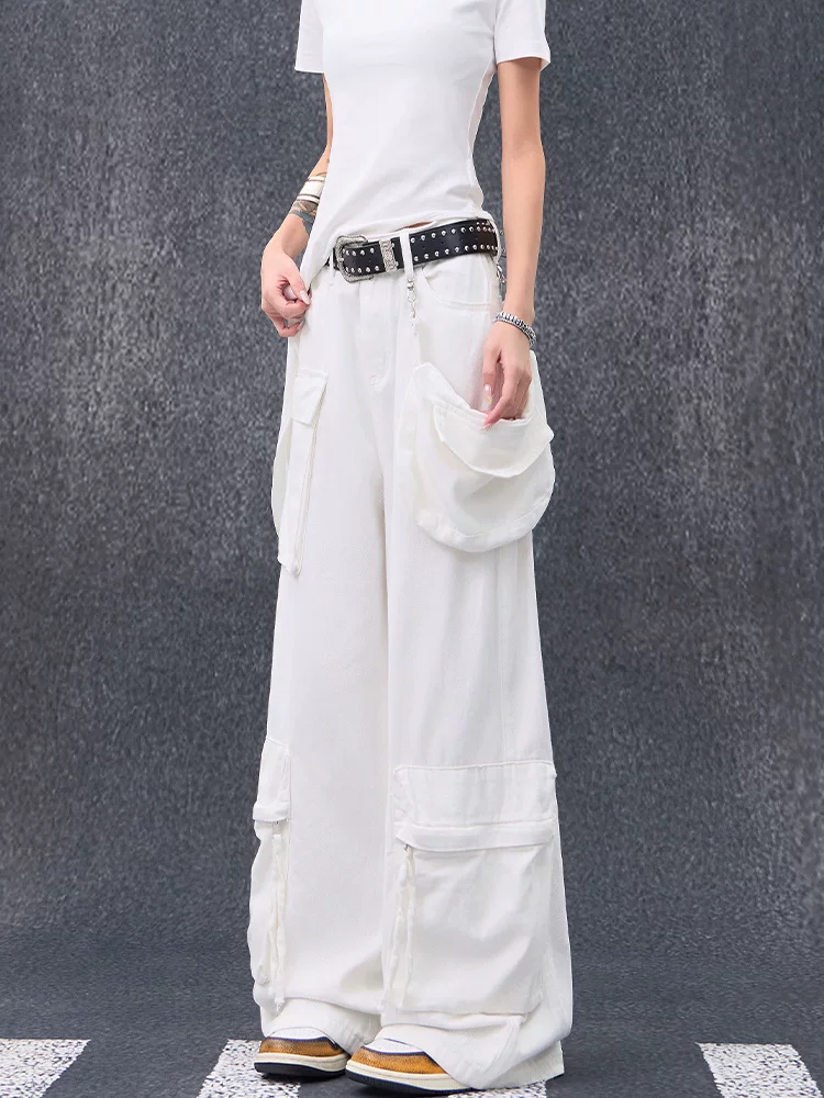 KEN STUDIO mùa hè mới quần cargo trắng nữ quần khiêu vũ nhạc jazz quần khiêu vũ đường phố quần rộng ống rộng