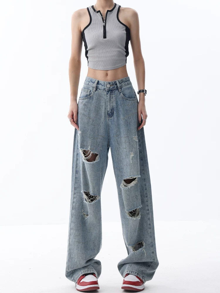 Quần jean nữ đính đá KEN STUDIO, thiết kế mùa hè, quần dài thẳng, siêu mềm, giặt mềm, bền chắc