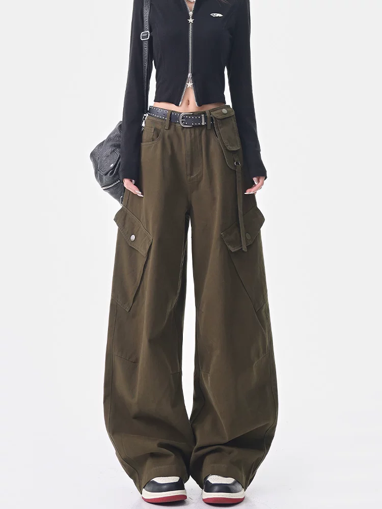 KEN STUDIO Thu Đông Mới Mỹ Retro Xanh Quân Đội Quần Ống Rộng Hàng Hóa Nữ Lỏng Lẻo Giảm Béo Scimitar Quần Âu