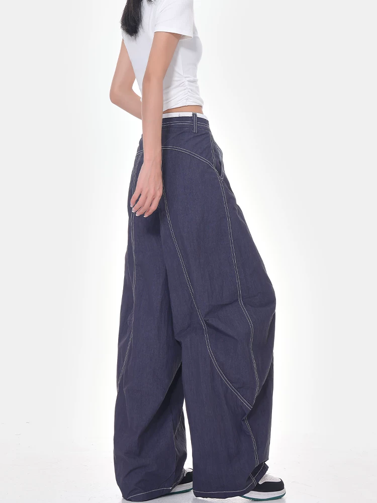 KEN STUDIO phong cách mới mùa hè quần kiểu dáng thanh lịch kiểu Mỹ dành cho nữ quần lưng cao dáng rộng quần ống rộng kiểu chuối