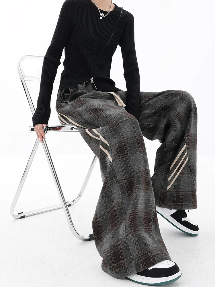 KEN STUDIO quần kiểu dáng cổ điển mới mùa xuân thu dành cho nữ, quần kẻ sọc ống đứng thon gọn eo, kiểu dáng cổ điển.