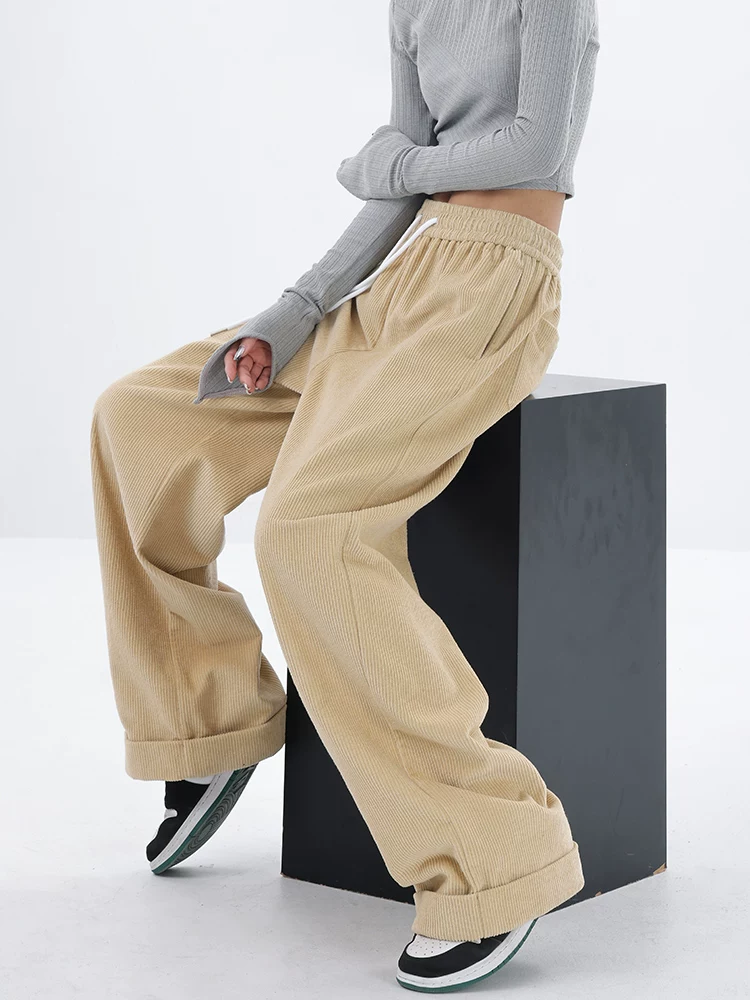 Quần ống rộng bằng vải nhung KEN STUDIO dành cho nữ, quần thường ngày mùa đông mới, quần dài ống thẳng đa năng, dáng rộng.