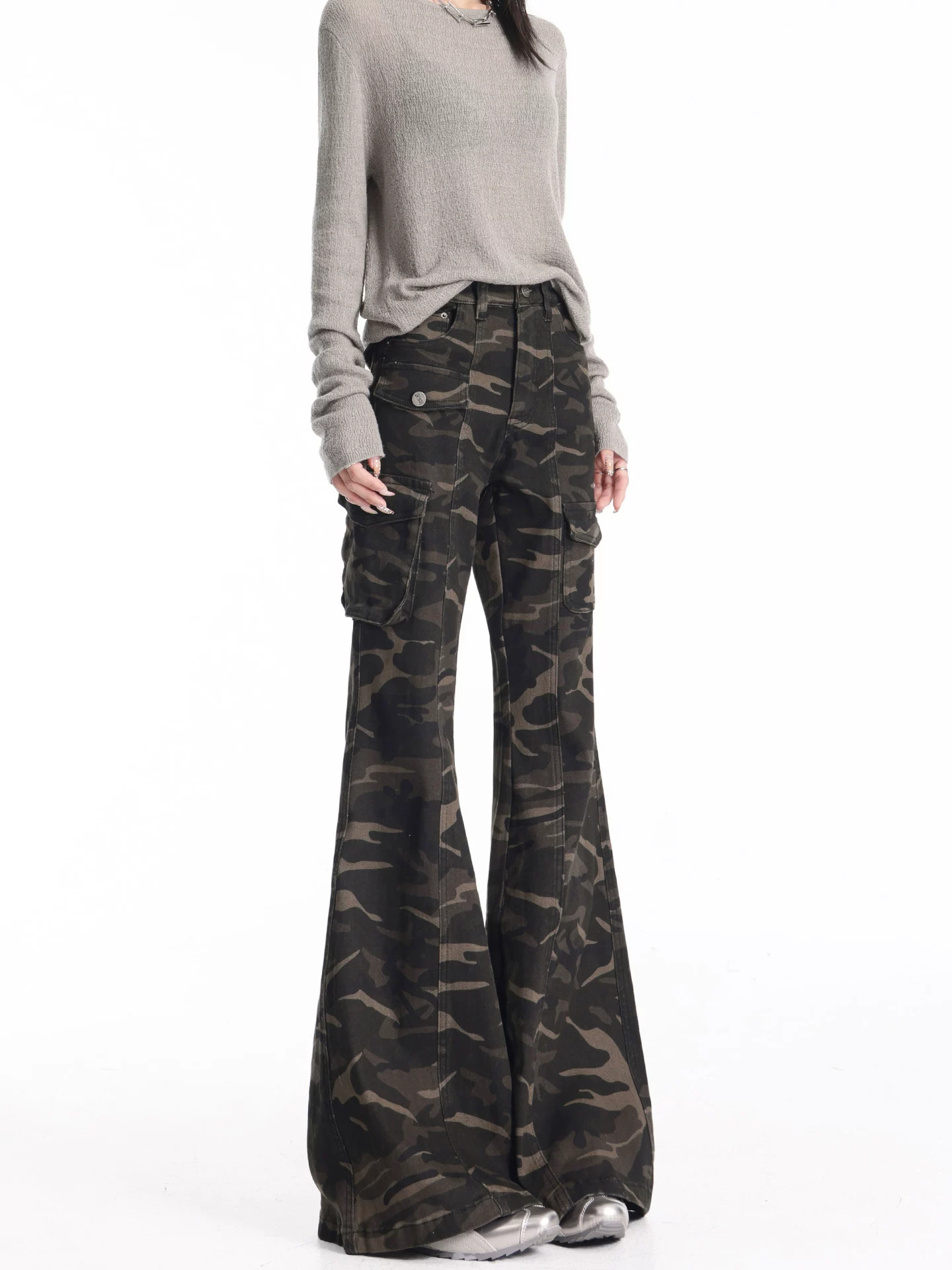 Quần jean ống loe lấy cảm hứng từ thiết kế của KEN STUDIO dành cho nữ, quần dài vừa vặn cạp cao mới mùa xuân và mùa thu