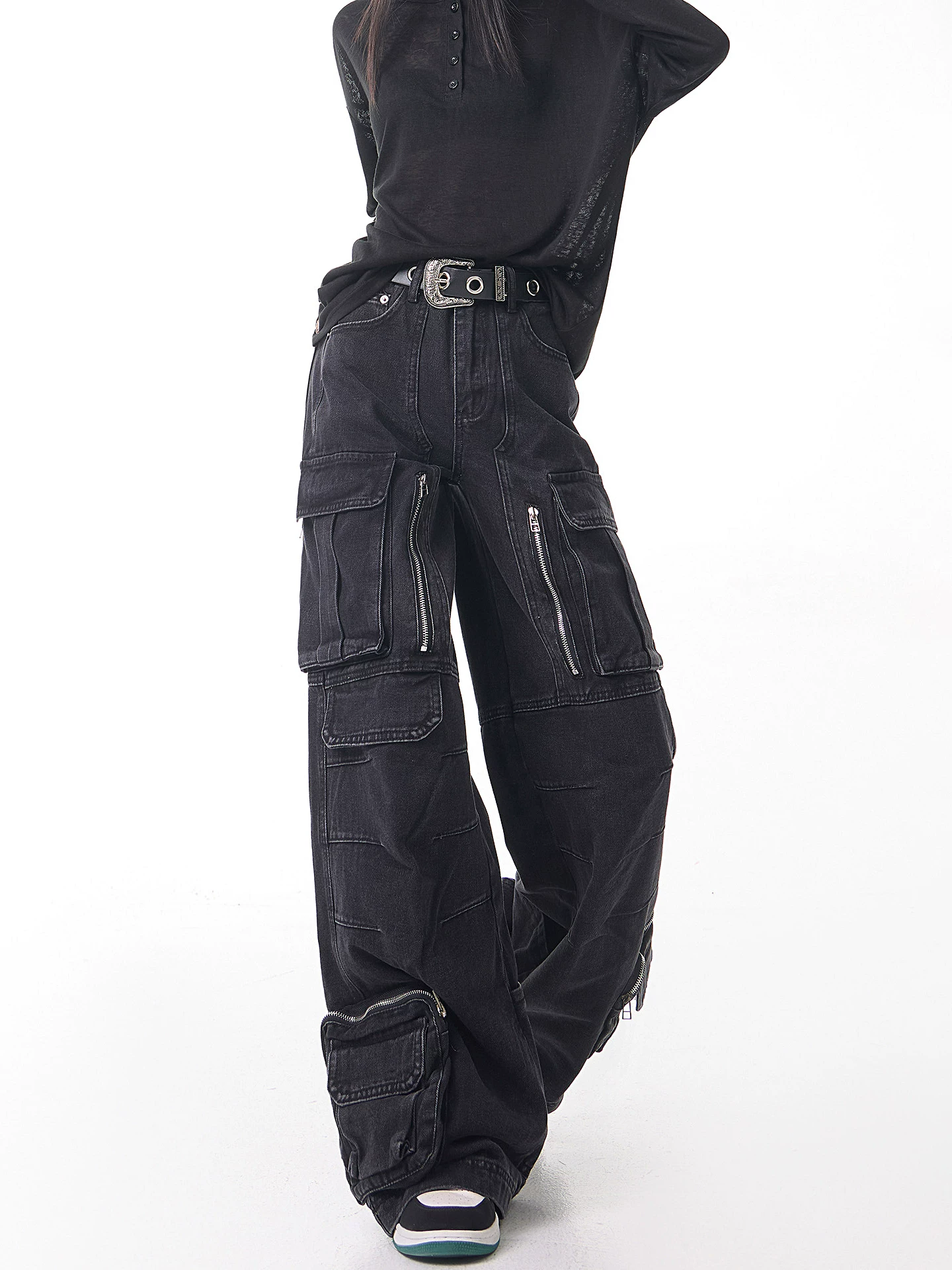 Quần jean nhiều túi thiết kế cổ điển của KEN STUDIO dành cho nữ, quần ống rộng đa năng, kiểu dáng rộng rãi, thích hợp cho mùa xuân và mùa thu mới