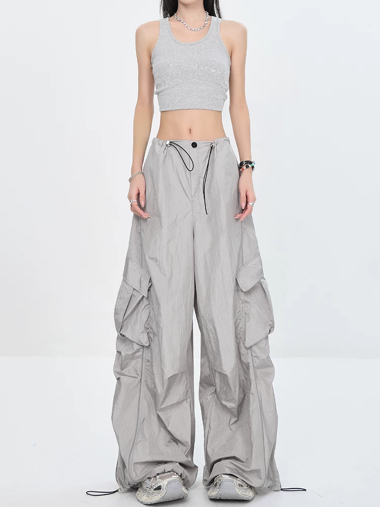 KEN STUDIO mới mùa hè và mùa thu phong cách Mỹ quần nhảy jazz cô gái cay cay quần lính dù nhanh khô quần cargo mỏng màu xám dành cho nữ