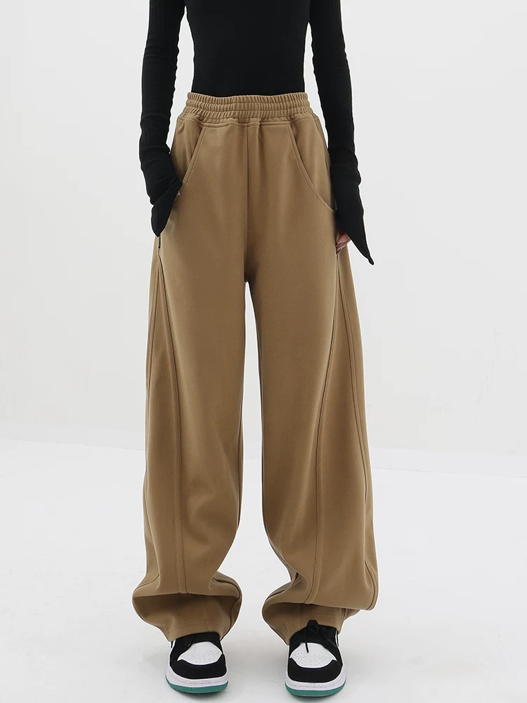 Quần len kaki KEN STUDIO dành cho nữ, quần thể thao dày mùa thu đông, quần thể thao chuối, quần ống rộng, quần thường ngày