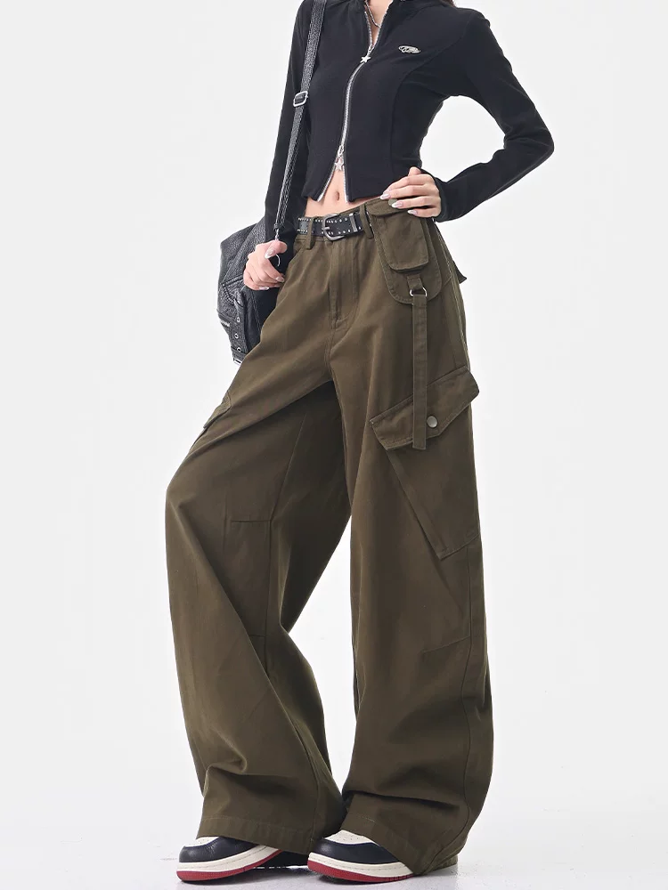 KEN STUDIO Thu Đông Mới Mỹ Retro Xanh Quân Đội Quần Ống Rộng Hàng Hóa Nữ Lỏng Lẻo Giảm Béo Scimitar Quần Âu