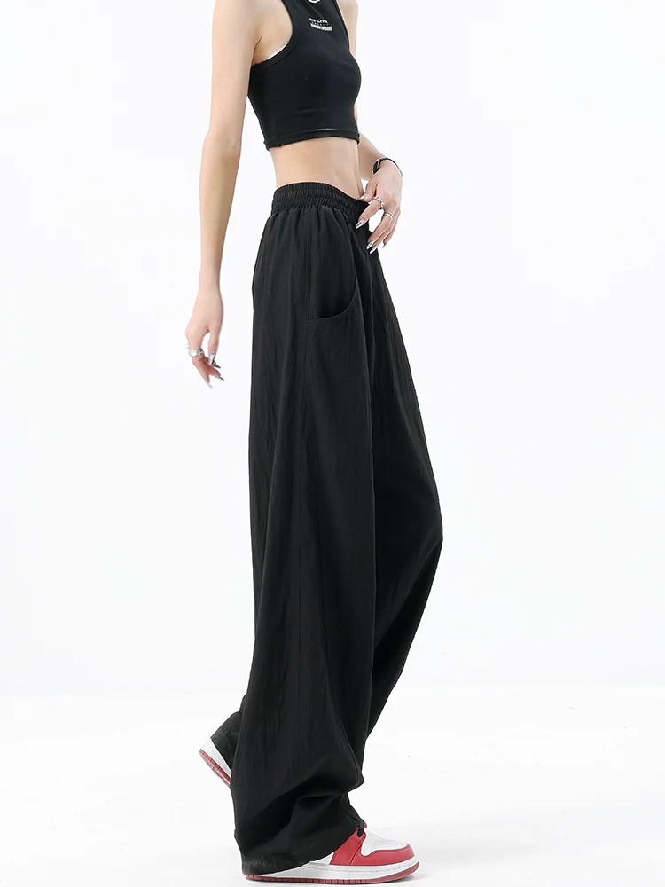 KEN STUDIO thiết kế độc đáo quần ống rộng mỏng dành cho nữ, quần ống rộng lưng thun co giãn mùa hè, quần chuối dáng rộng thông thường.