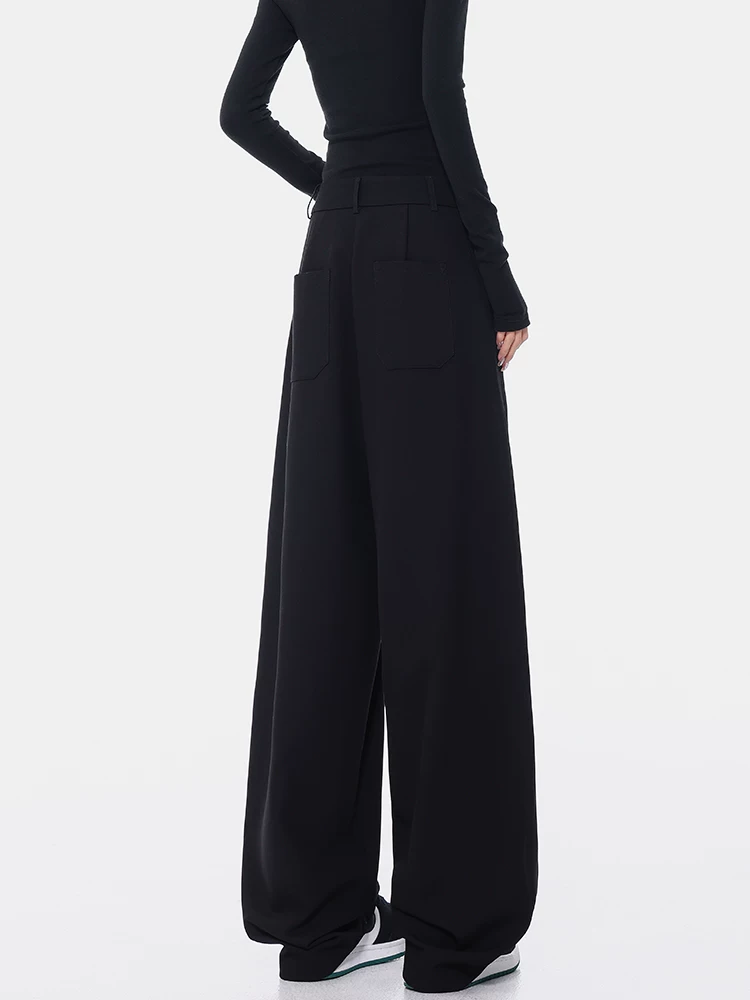 KEN STUDIO Xuân Thu Quần Scimitar đen Quần Scythe Suit Quần nữ dáng rộng Quần thường ngày Quần chuối Quần dài