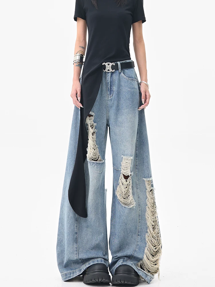 KEN STUDIO quần jean ống rộng kiểu cổ điển mùa hè mới quần dài thẳng lưng cao dáng rộng