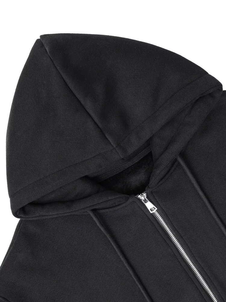 KEN STUDIO Áo len cardigan có mũ trùm đầu màu đen lót nhung mới mùa thu đông dành cho nữ, áo khoác dáng rộng giản dị giúp giảm béo