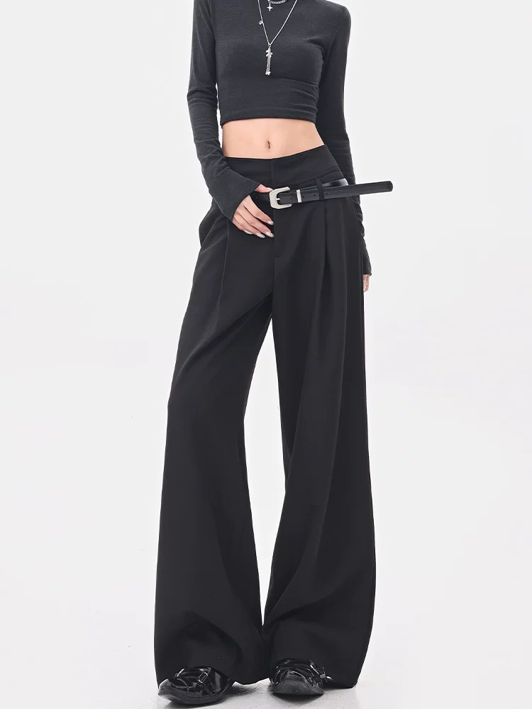 KEN STUDIO Quần tây ống rộng cao cấp mùa hè và mùa thu mới dành cho nữ, quần cạp cao, dáng rộng, quần thường ngày giúp giảm béo