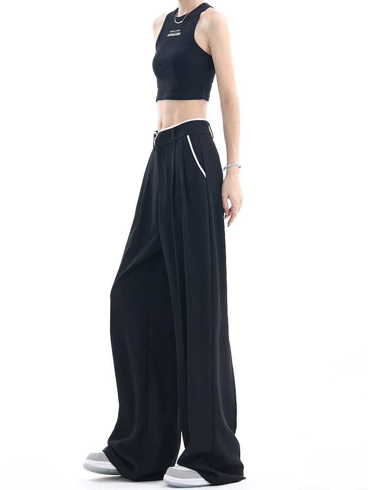 KEN STUDIO quần tây ống rộng mới mùa hè dành cho nữ với thiết kế màu sắc tương phản, quần dài dáng rộng, phong cách giản dị