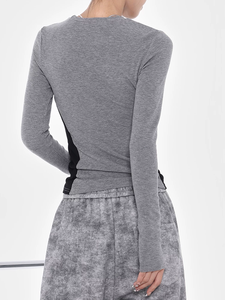 KEN STUDIO2025 Áo sơ mi cơ bản bằng vải chải màu thu đông dành cho nữ, xu hướng áo thun dài tay cổ tròn mềm mại và thoải mái