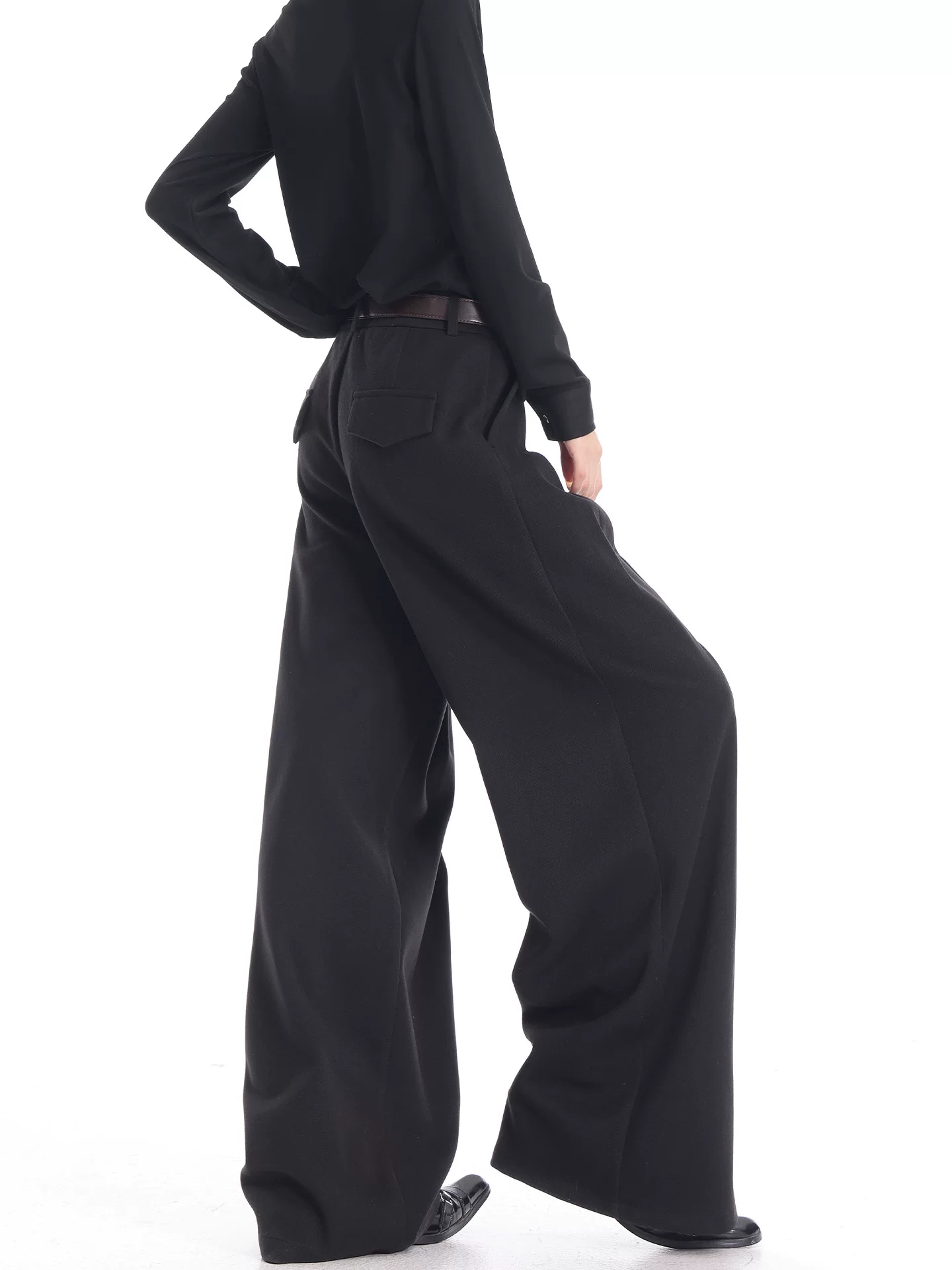 KEN STUDIO Quần tây ống rộng màu đen thu đông mới dành cho nữ, thiết kế cao cấp, dáng suôn, dáng rộng, dáng suôn, quần dài đến sàn