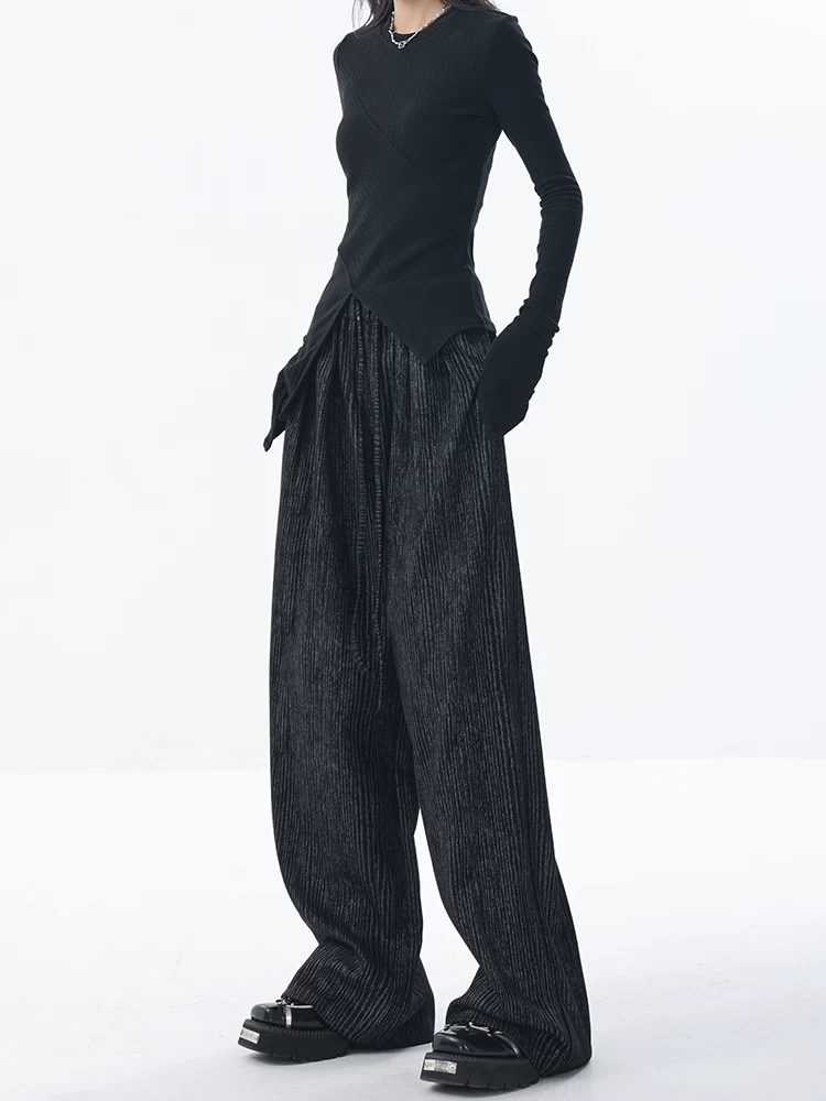 KEN STUDIO quần dài thường ngày mới thu đông dành cho nữ, dáng rộng, thon gọn eo, quần dài thiết kế họa tiết.