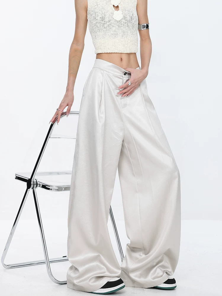 KEN STUDIO quần ống rộng dáng thẳng màu mơ kiểu mới mùa hè với họa tiết theo xu hướng quốc gia, quần dáng rộng thoải mái