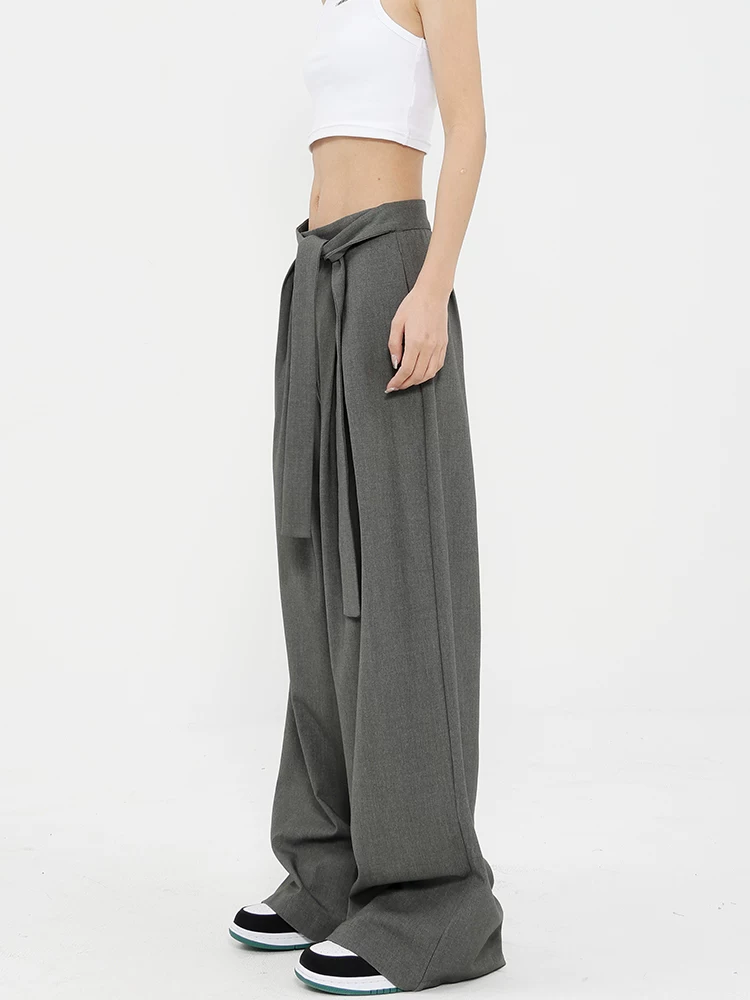 Quần tây ống đứng màu xám của KEN STUDIO dành cho nữ, thiết kế mới mùa xuân thu, quần thường ngày, quần ống rộng.