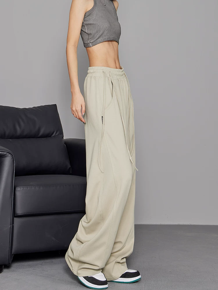 KEN STUDIO Xuân Thu Phong cách mới Quần chuối Quần thể thao Quần nữ kiểu dao cong Quần thể thao Quần dài đến sàn Quần ống rộng Quần dài