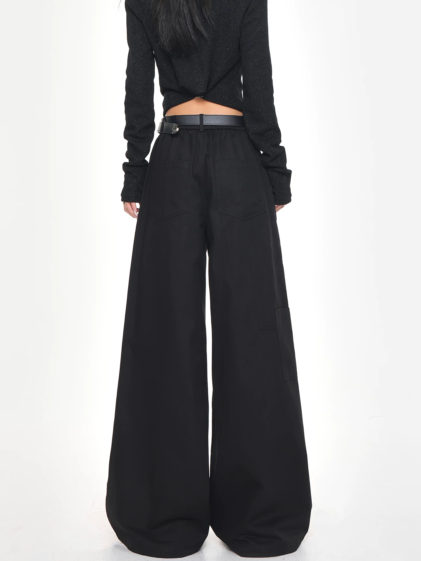 KEN STUDIO Xuân Thu Phong Cách Mới Niche Quần Âu Màu Đen Cao Cấp Quần Âu Nữ Quần Cargo Đa Năng Quần Scimitar