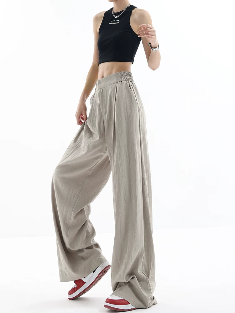 Quần dài lụa băng siêu mềm mùa hè của KEN STUDIO dành cho nữ với thiết kế lưng thun, quần ống rộng dáng rộng