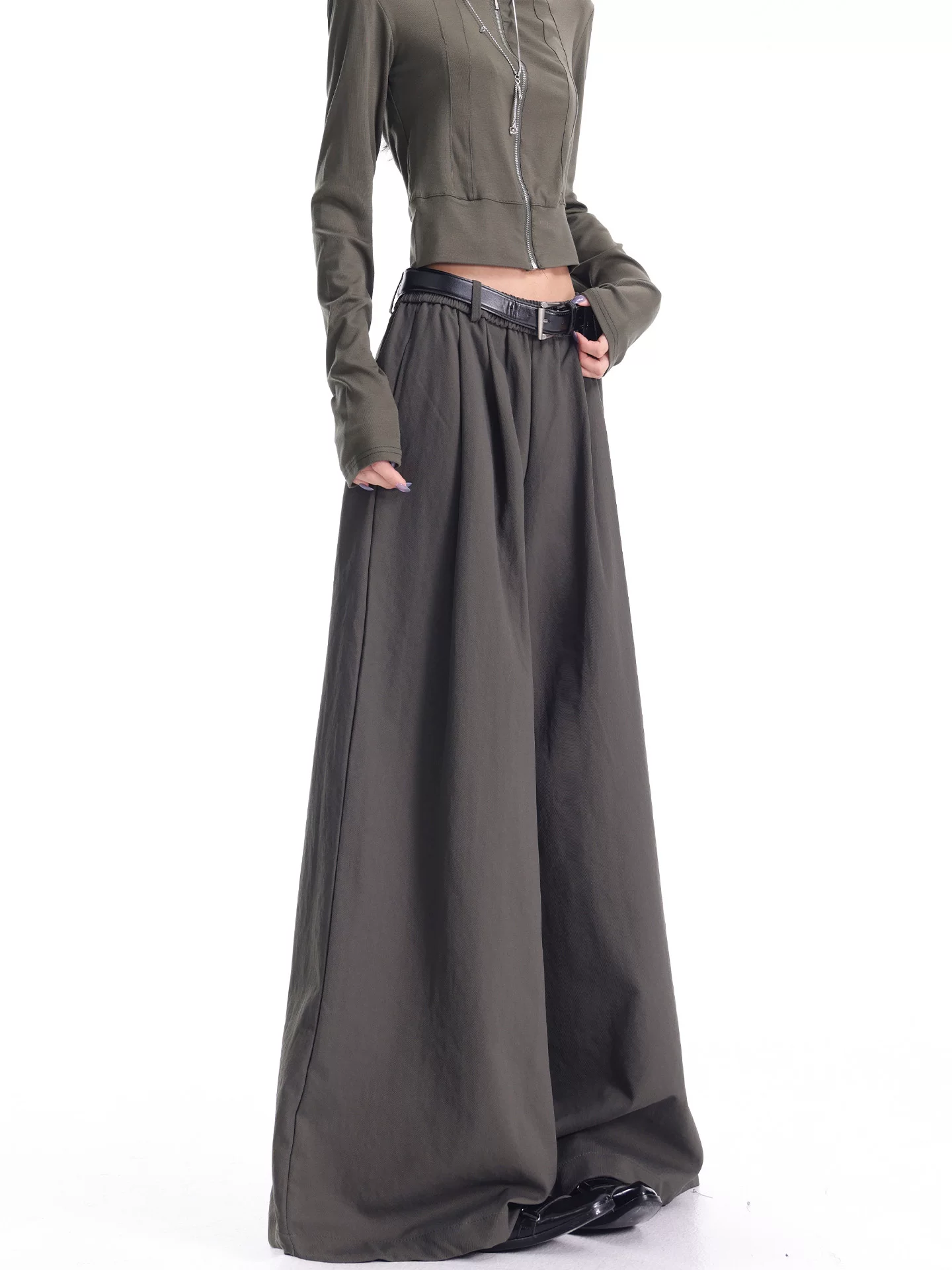 KEN STUDIO mùa thu đông mới phong cách retro thẳng quần ống rộng thường ngày dành cho nữ quần ống rộng cạp cao giảm béo quần Yamamoto