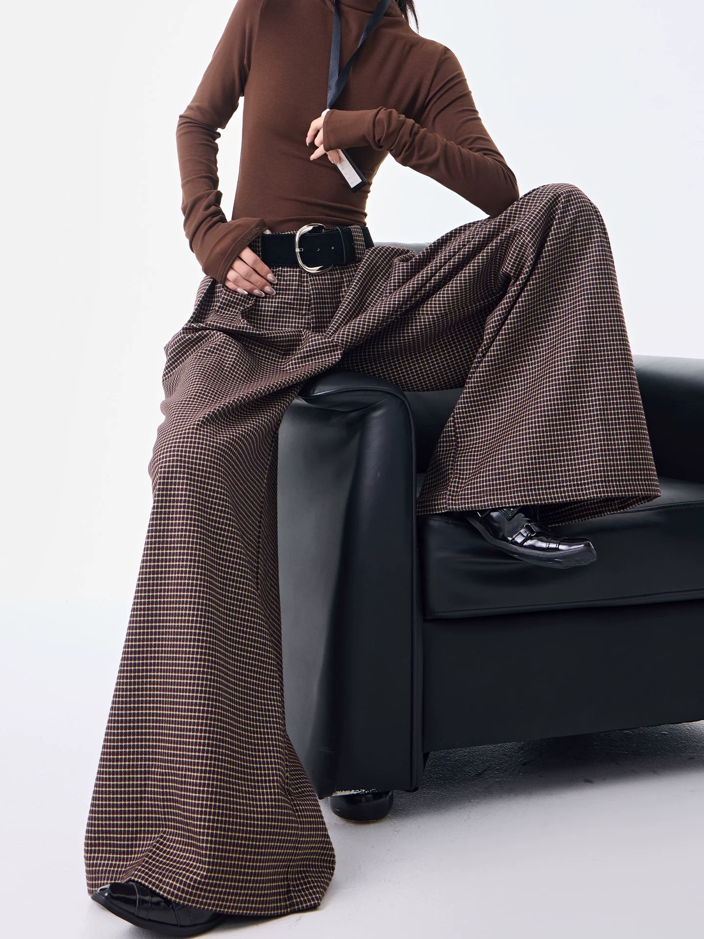 KEN STUDIO Thu Đông Mới Phong Cách Vintage Quần Kẻ Sọc Nữ Phong Cách Old Money Thiết Kế Quần Ống Rộng Dáng Rộng