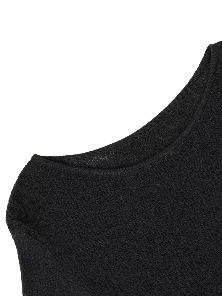 KEN STUDIO Áo thun dài tay cổ tròn màu đen mới mùa xuân thu dành cho nữ, áo dệt kim bên trong vừa vặn