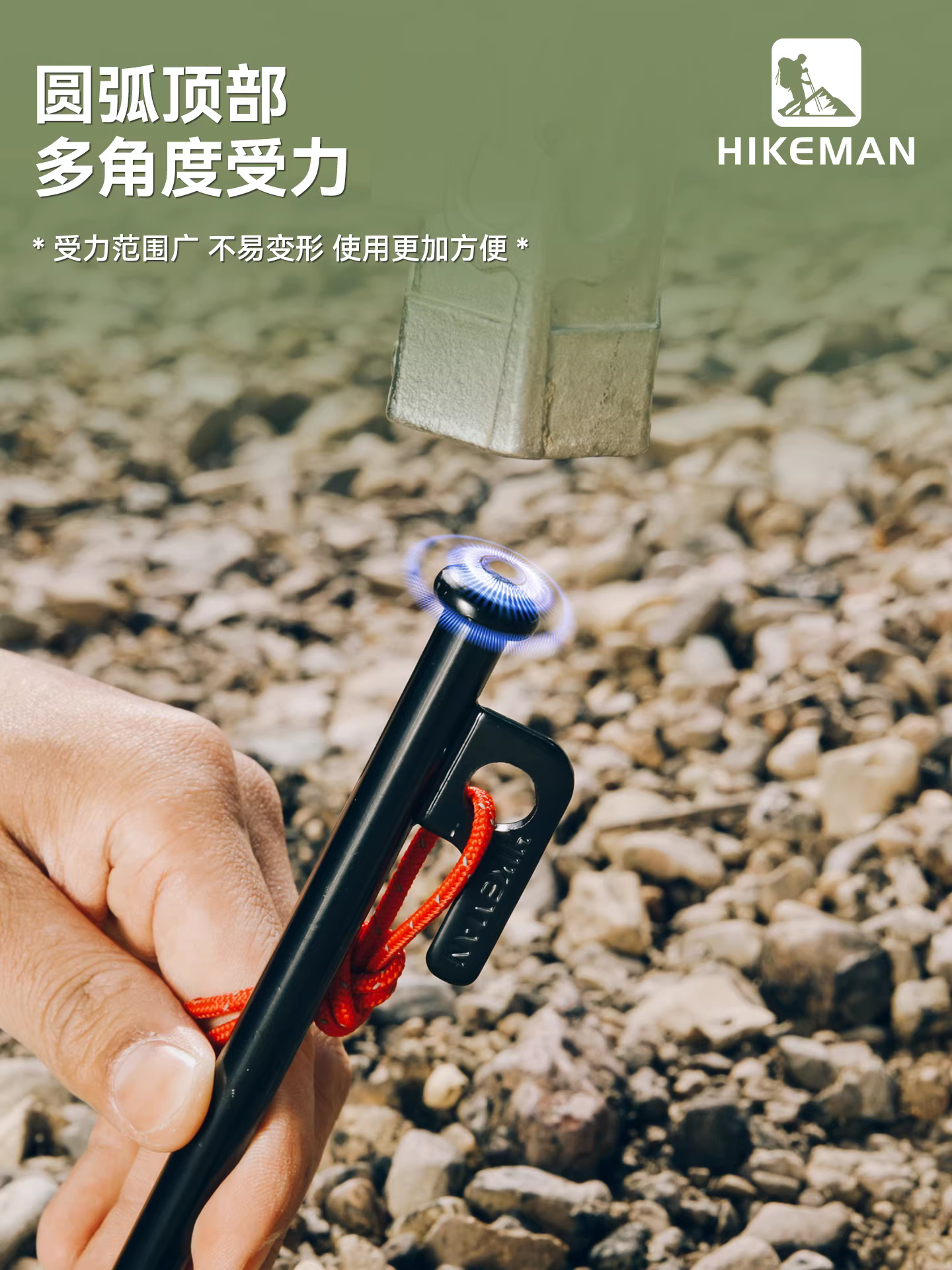 Cọc cắm trại ngoài trời, dày và dài hơn, cọc cắm đất có độ bền cao, móng thép cố định mái che cắm trại chống gió, bộ búa