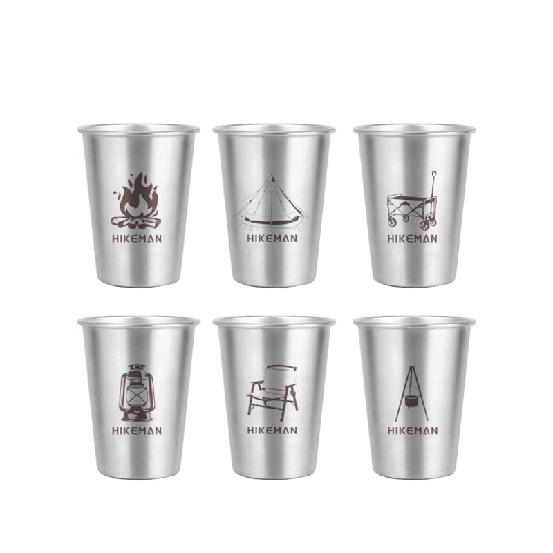 Ly nước cắm trại ngoài trời bằng thép không gỉ, ly cà phê cắm trại 350ml, có thể xếp chồng, di động, kèm nắp đậy