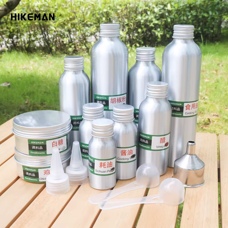 Chai gia vị di động ngoài trời dùng cho cắm trại và nướng thịt, chai nhôm chống mùi, lon nhôm mini đựng gia vị chống rò rỉ, hộp đựng gia vị