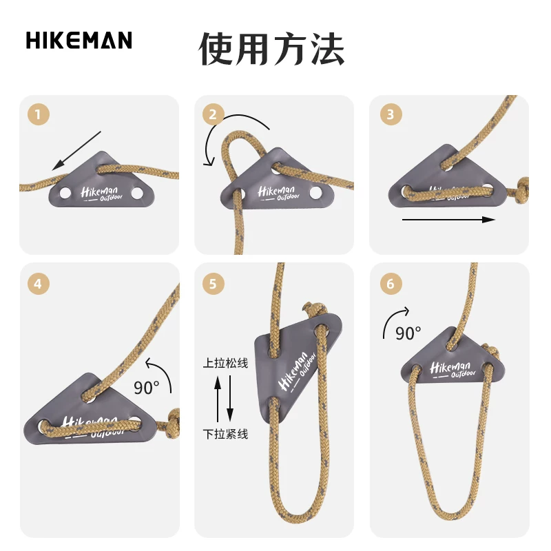 Khóa điều chỉnh dây gió ngoài trời HIKEMAN hợp kim nhôm 8mm hình tam giác chống trượt, khóa hãm dây gió lều