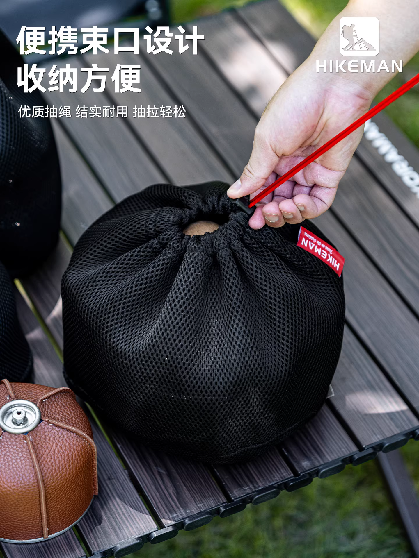 Túi đựng đồ nấu ăn ngoài trời bằng lưới đựng nồi, dao kéo, bộ ấm trà và ấm đun nước, túi dây rút thoáng khí với lớp bảo vệ chống va đập dày.