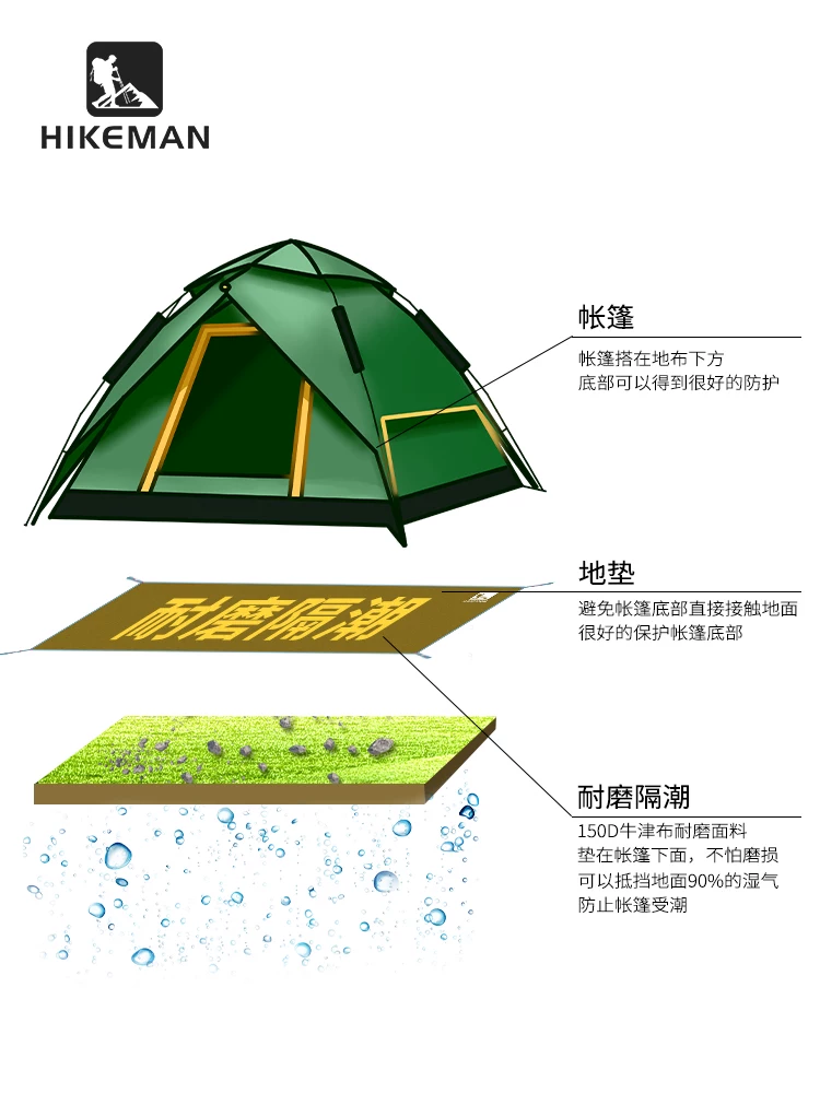 Tấm trải lều ngoài trời dày dặn bằng vải Oxford, chống thấm nước, dùng cho cắm trại, dã ngoại, chống ẩm, kích thước 240*240cm