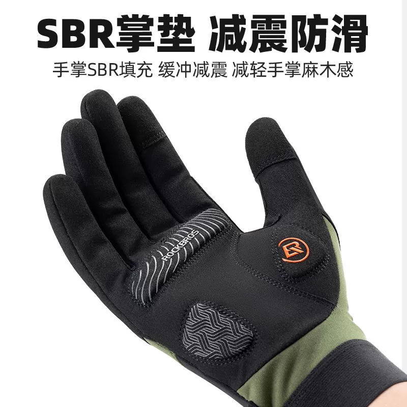 Găng tay đi xe đạp Rock Brothers Găng tay đi xe đạp đường trường và leo núi đầy đủ ngón Găng tay dài ngón ấm áp dành cho nam và nữ màn hình cảm ứng mùa thu đông