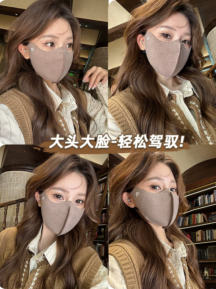 Mặt nạ giữ ấm hai mặt bằng lông cừu mùa thu đông mới dành cho nữ, dày dặn và lót lông cừu để chống lạnh, mặt nạ âm thanh nổi 3D làm thon gọn khuôn mặt.