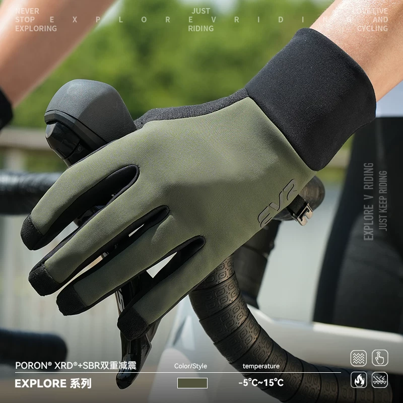 Găng tay đi xe đạp có lót lông cừu mùa thu đông EVR dành cho nam và nữ, thoáng khí, thể thao ngoài trời, chống sốc, chống trượt cho xe đạp đường trường
