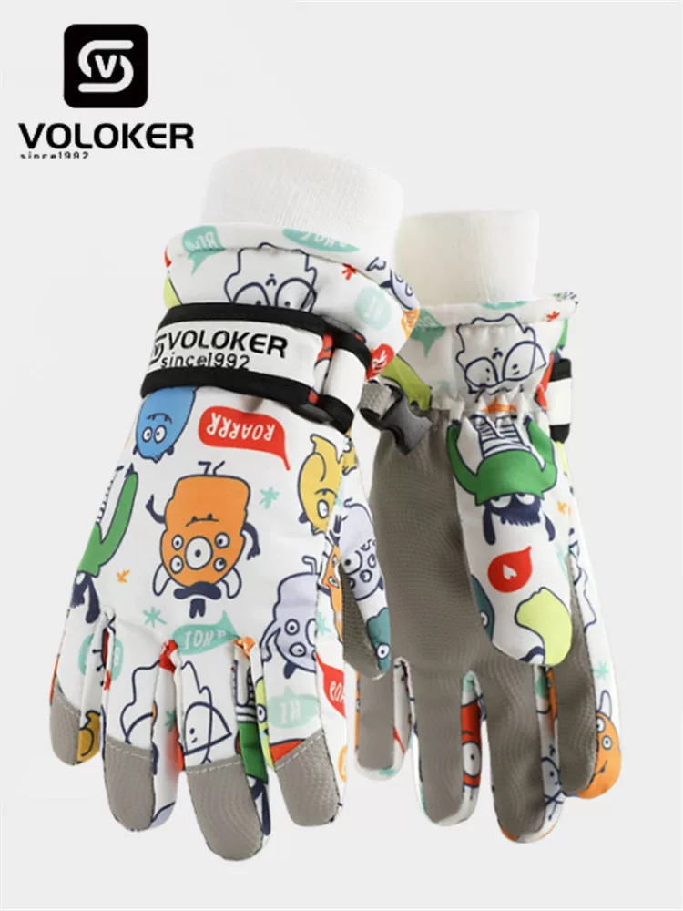 Găng tay trượt tuyết mùa đông cho trẻ em dành cho bé trai và bé gái, ấm áp, chống lạnh, chống gió, lót lông cừu, cotton dày, chơi tuyết, chống thấm nước, găng tay năm ngón