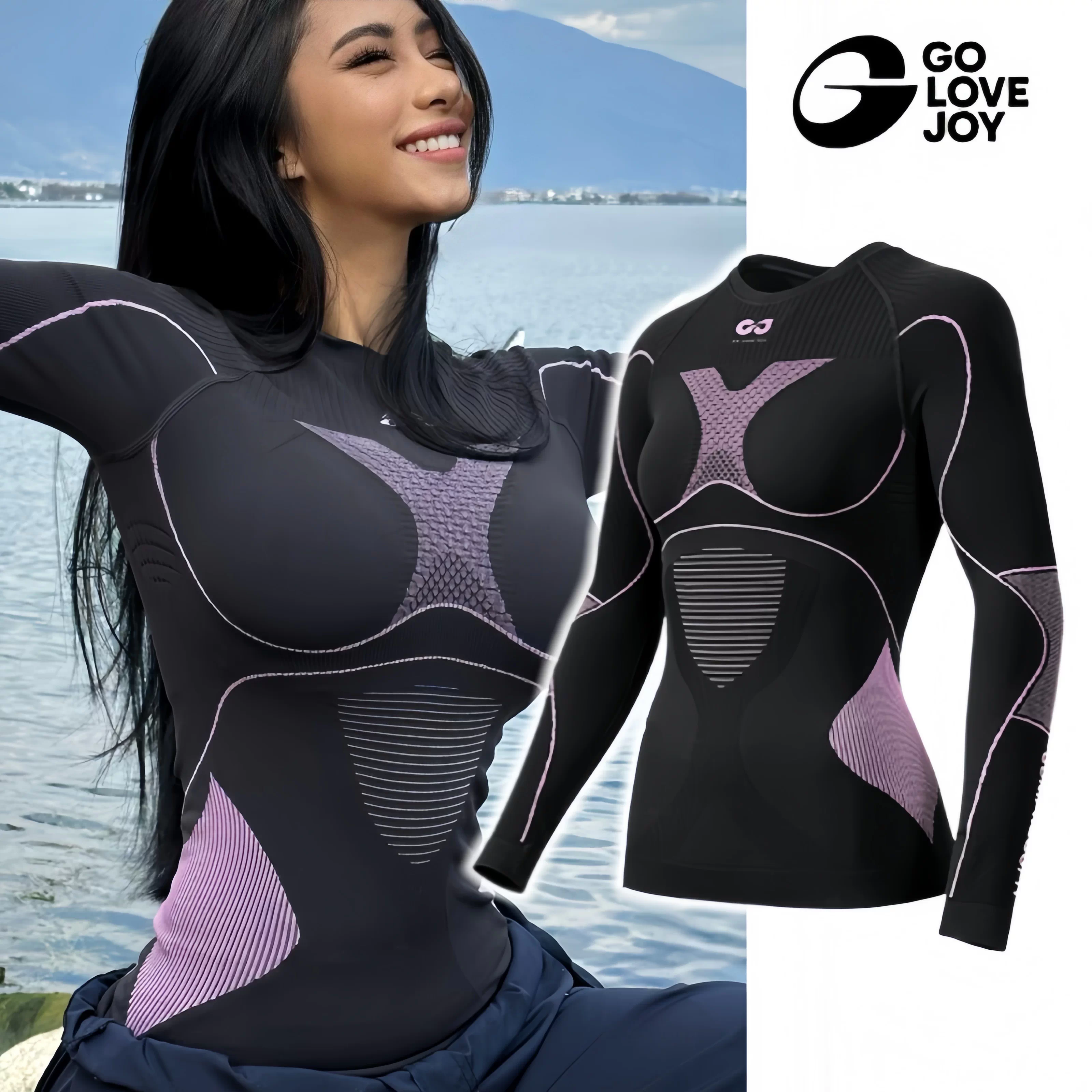 Bộ đồ thể thao giữ nhiệt nhanh khô Golovejoy dành cho nữ, bộ đồ lót nén giữ nhiệt, quần áo thể thao ngoài trời, leo núi, trượt tuyết, quần áo mùa đông nam