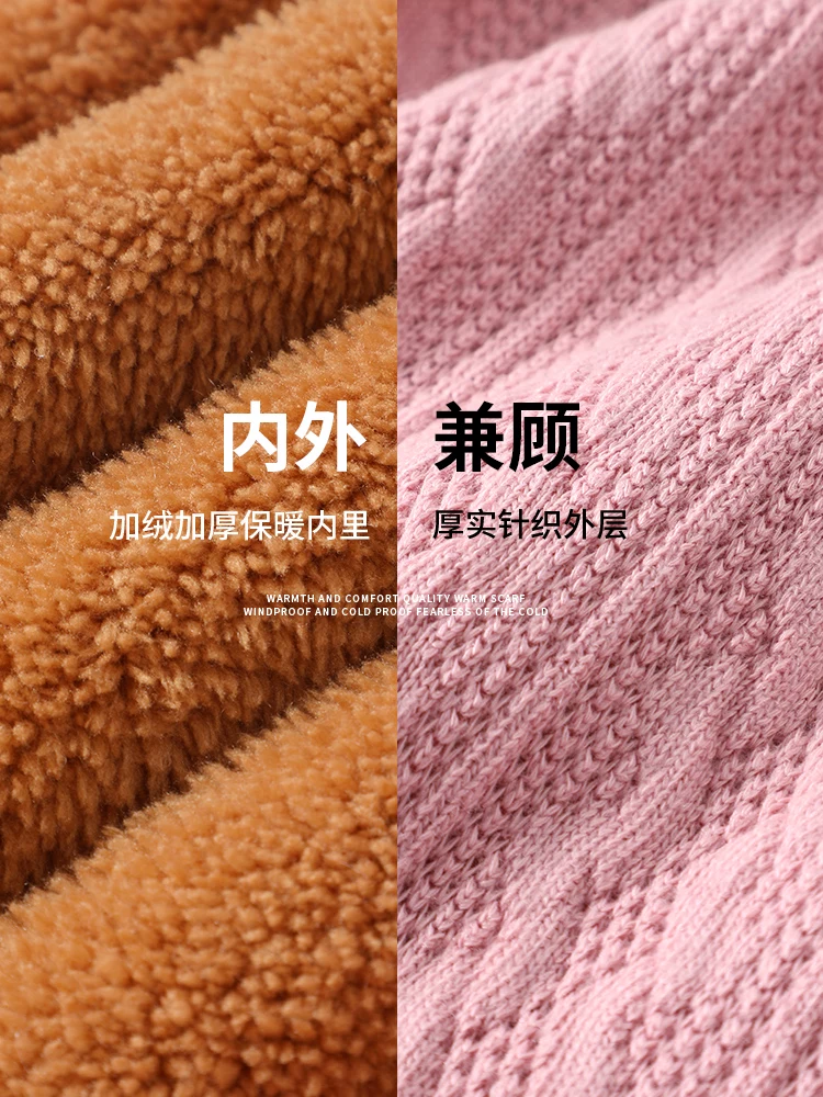 Combo mũ và khăn du lịch Cáp Nhĩ Tân dành cho nữ, lót lông cừu mùa đông, dày dặn, mũ giữ ấm, chống lạnh Đông Bắc, chống gió khi đi xe đạp.