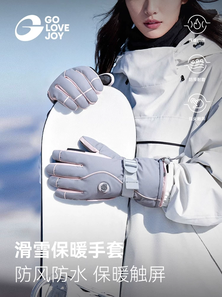 Găng tay trượt tuyết Gaolejie dành cho nữ, không thấm nước, chống gió, chống lạnh, găng tay leo núi dành cho nam, ấm áp và dày dặn, tương thích với màn hình cảm ứng, chuyên dụng cho ván đơn và ván đôi.