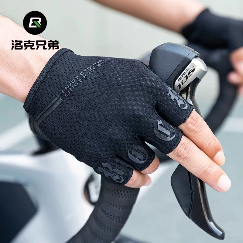 Găng tay đi xe đạp Rock Brothers dành cho nam và nữ, găng tay thể thao xe đạp leo núi và xe đạp đường trường nửa ngón, chống trượt và chống sốc mùa hè