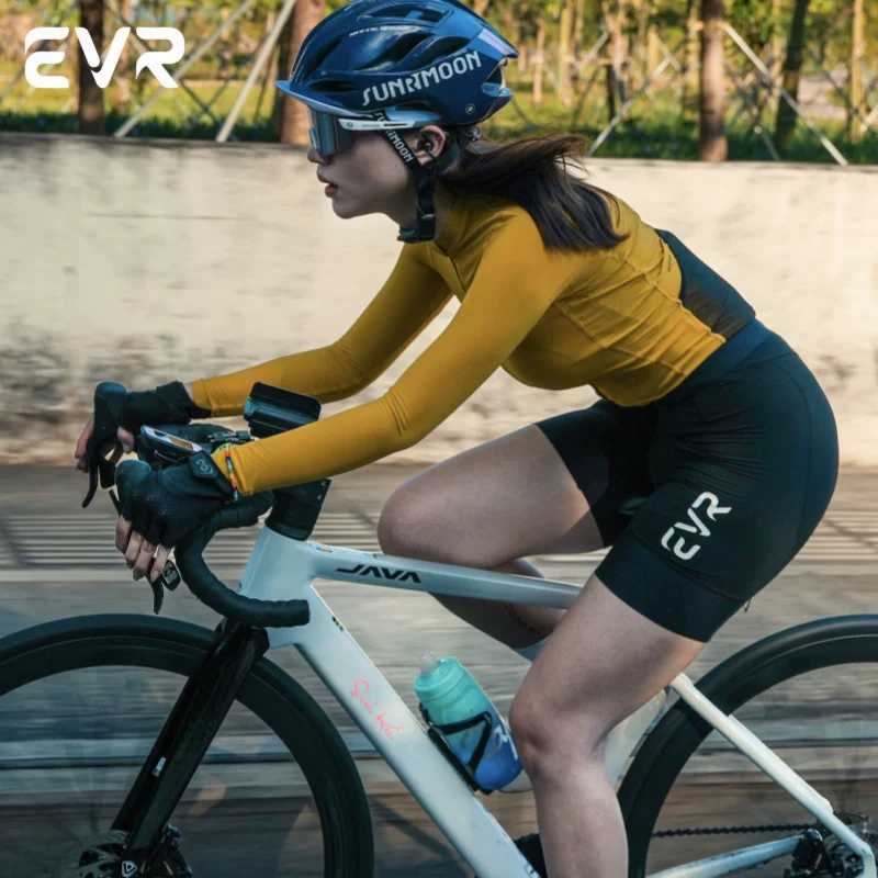 Áo đi xe đạp mùa xuân hè dành cho nữ EVR dáng ôm vừa vặn, co giãn cao, dài tay, nhanh khô, áo đi xe đạp đường trường, quần áo thoáng khí