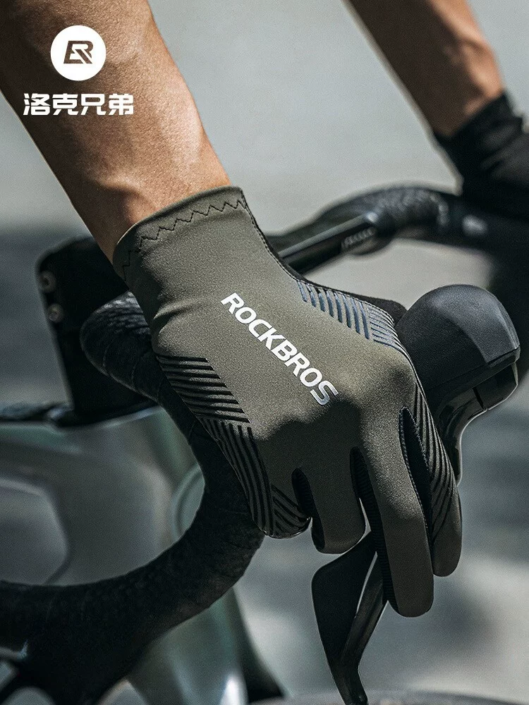 Găng tay đi xe đạp Rock Brothers Găng tay đi xe đạp đường trường đầy đủ ngón tay màn hình cảm ứng dài ngón tay mỏng thoáng khí unisex mùa xuân và mùa hè